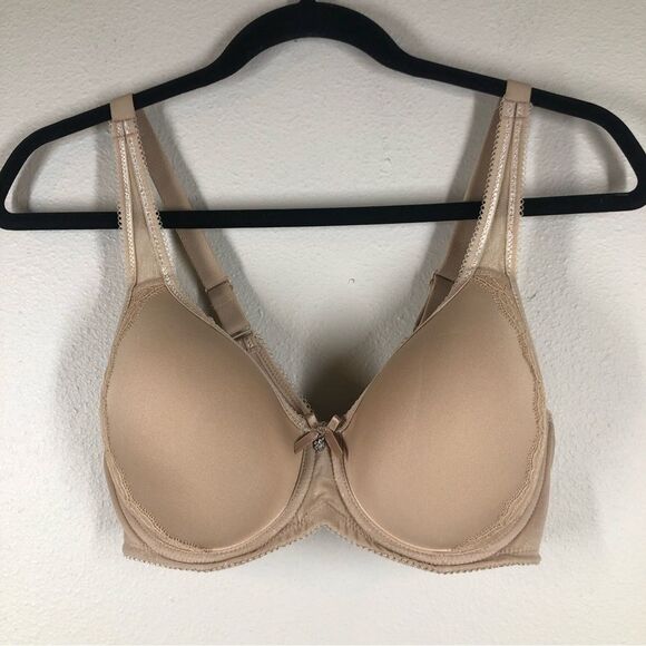 Wacoal Retro Chic T-Shirt Bra Lace Trim Tan Nude Size 34D 853186 - Picture 1 of 8